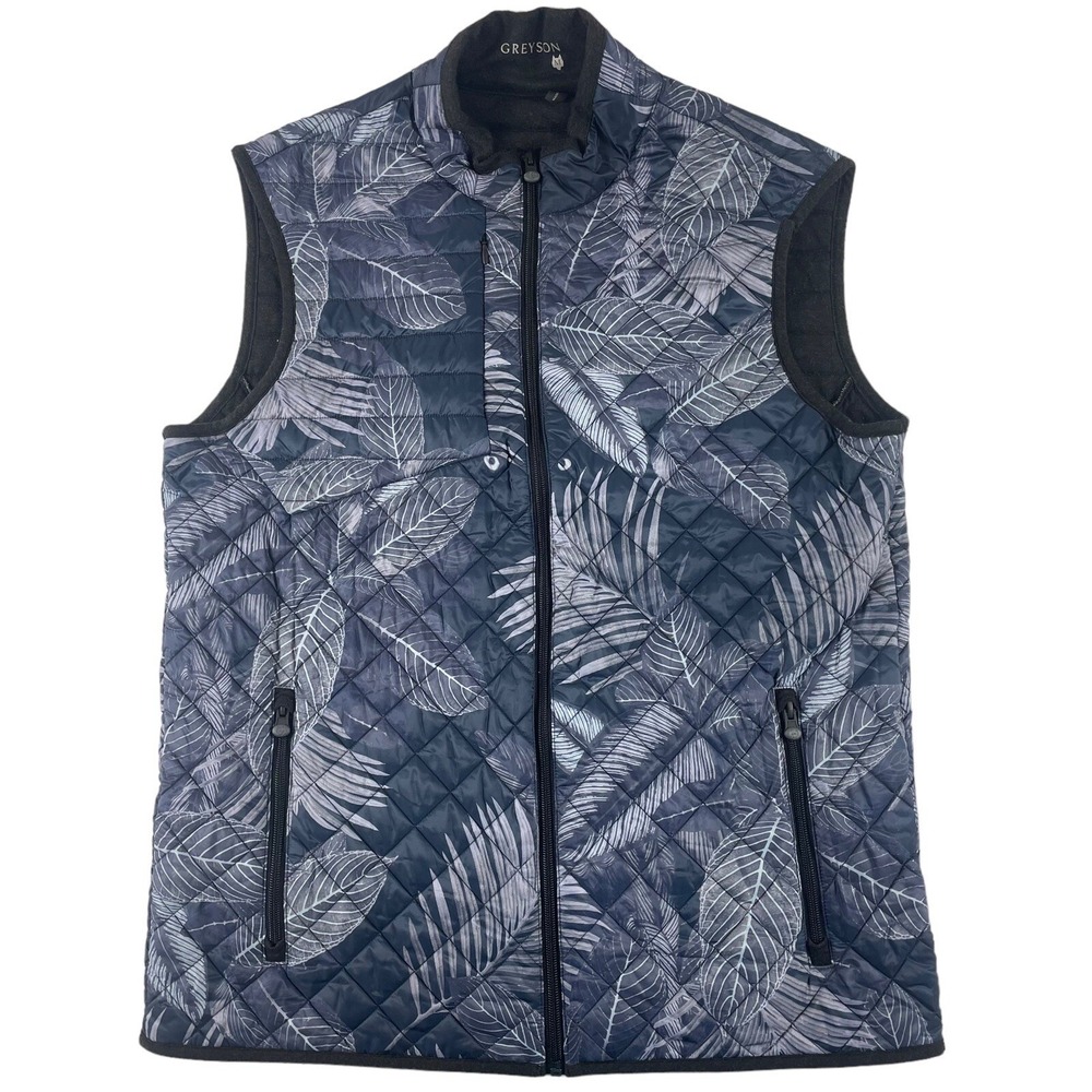Greyson Mens Blue Leaf Print Wolf Eyes Full Zip Puffer Vest RN155950 Medium